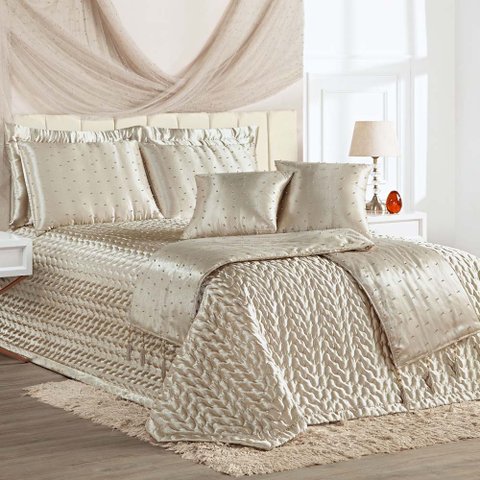 Kit Cobre Leito Fascínio Queen Cetim c/ Tule de Pérola 10 Peças - Bronze