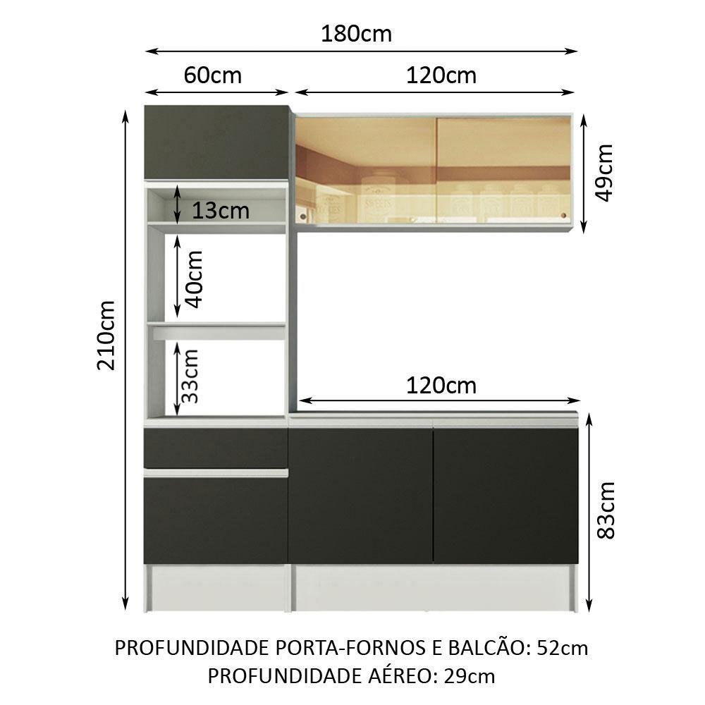 Armário de Cozinha Compacta 180cm Branco/Preto Diamante Madesa 86 - 4