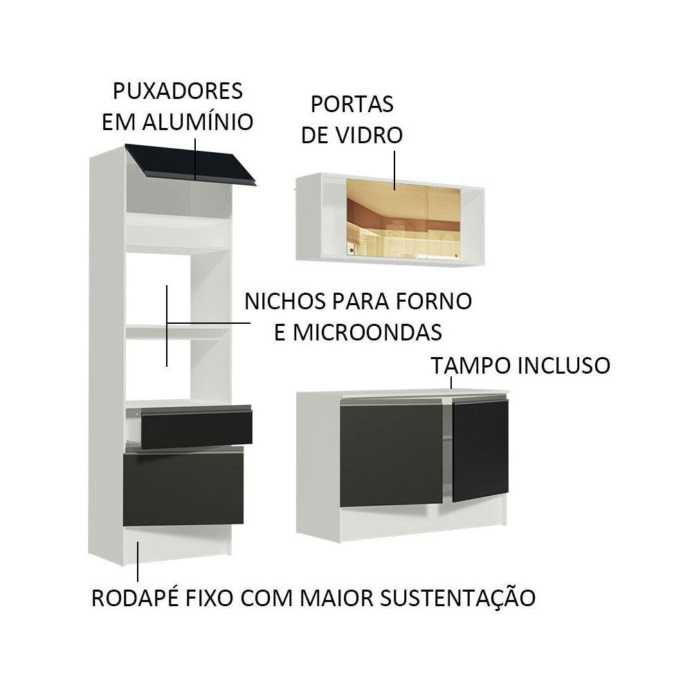 Armário de Cozinha Compacta 180cm Branco/Preto Diamante Madesa 86 - 5