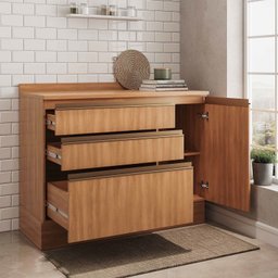 Balcão 1 Porta 3 Gavetões 120cm com Tampo Aroeira CabeCasa MadeiraOriginals - 5