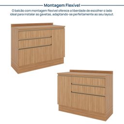 Balcão 1 Porta 3 Gavetões 120cm com Tampo Aroeira CabeCasa MadeiraOriginals - 9