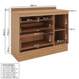 Balcão 1 Porta 3 Gavetões 120cm com Tampo Aroeira CabeCasa MadeiraOriginals - 4