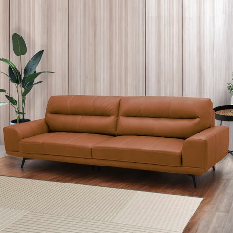 Sofá Decorativo Ashton 3 Lugares Sala de Estar 236cm Pés em Aço Couro Conhaque G88 - Gran Belo