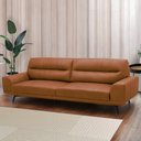 Ver imagem 1 de Sofá Decorativo Ashton 3 Lugares Sala de Estar 236cm Pés em Aço Couro Conhaque G88 - Gran Belo