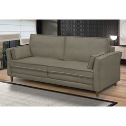 Sofá Living 3 Lugares 200cm Pés Madeira Efraim F05 Veludo Castor - Mpozenato - 2