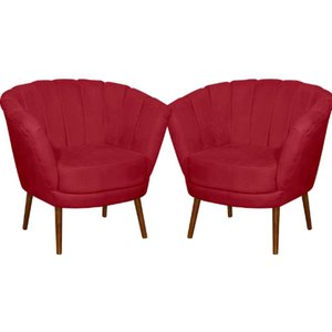 Kit 02 Poltrona Pétala Flor Decorativa Suede Vermelho