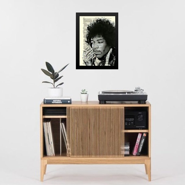 Quadro Vintage Jimi Hendrix 24x18cm - com Vidro:madeira Preta