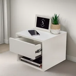 Kit 2 Mesas de Cabeceira Suspensa Mudo 30cm com Gaveta Superior e Nicho Mdf 15mm Branco - 2