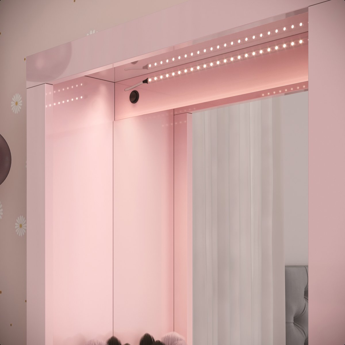 Penteadeira Suspensa Camarim com Espelho e Iluminação em Led:rosa - 5