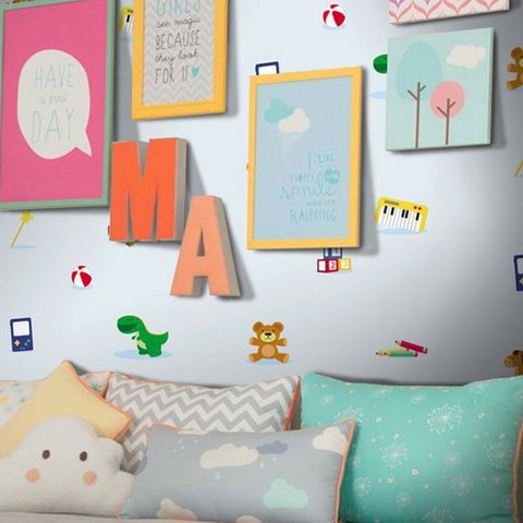 Saldão - Papel de Parede Infantil Brinquedos Azul