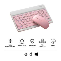 Teclado sem Fio Bluetooth Recarregável com Mouse - Rosa - 7