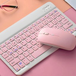 Teclado sem Fio Bluetooth Recarregável com Mouse - Rosa - 3