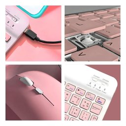 Teclado sem Fio Bluetooth Recarregável com Mouse - Rosa - 4