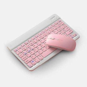 Teclado sem Fio Bluetooth Recarregável com Mouse - Rosa