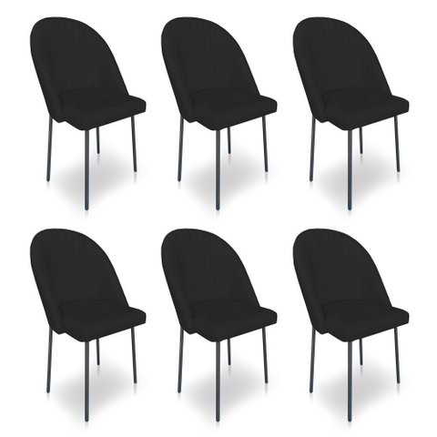 Kit 6 Cadeiras Poltrona de Jantar Ariel Suede Pés de Ferro Preto - Pallazio
