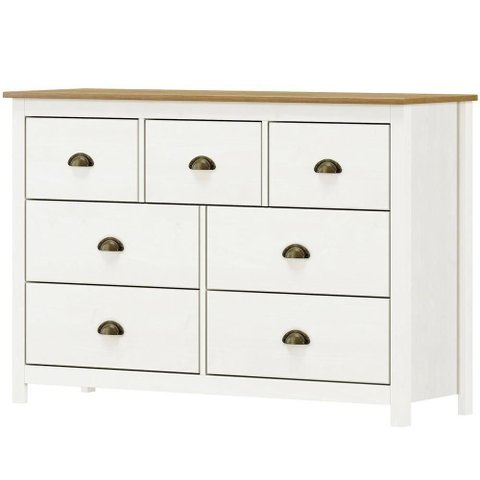 Comoda 7 Gavetas Madeira Maciça 125 Cm 9174 Branco Freijo Milani Store