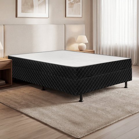 Cama Box Casal Conjugada c/ Baú 138x188 Udine Preto