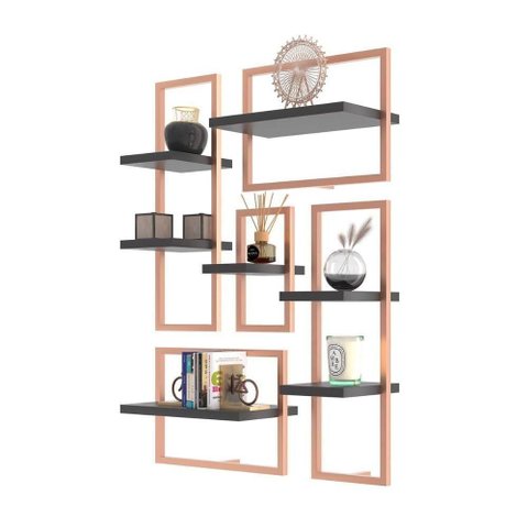 Conjunto 7 Prateleiras Industrial Preto/cobre - Pleno