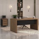 Ver imagem 1 de Conjunto Mesa Tamburato 158,5cm Gaveteiro 3 Gavetas Marrom/Nogal/Preto Artany