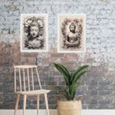Ver imagem 2 de Kit 2 Quadros Budas Tons de Cinza 24x18cm - com Vidro:madeira Branca
