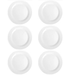 Jogo de 6 Pratos Rasos Conjunto Duralex Grande Brancos Opaline Menu Nadir Figueiredo em Vidro Temper - 1