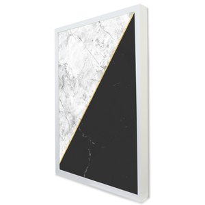 Quadro Decorativo Caixa Geométrico Mármore Black e White TaColado Moldura Caixa 3cm Preta com Vidro 