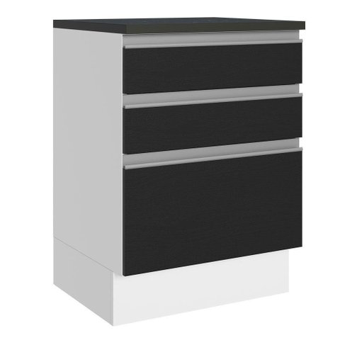 Balcão 100% Mdf 60 Cm 3 Gavetas Branco/preto