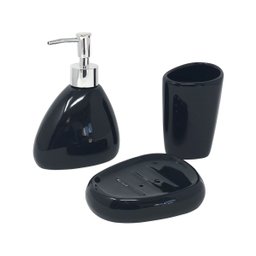 Conjunto P/ Banheiro Kit Higiene Porcelana Preto 3 Peças - 6