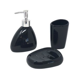 Conjunto P/ Banheiro Kit Higiene Porcelana Preto 3 Peças