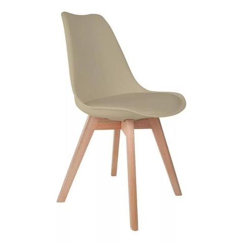 Cadeira de Jantar Saarinen Leda Tulipa Base Wood Madeira Maciça com Estofado em Couro Fendi