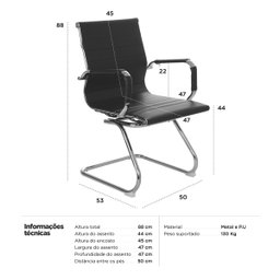 Kit 4 cadeiras escritório Esteirinha Home office fixa recepção - 6