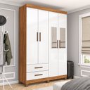 Ver imagem 1 de Guarda-Roupa 4 Portas 2 Gavetas com Espelho e Pés Genova Branco/Cinamomo