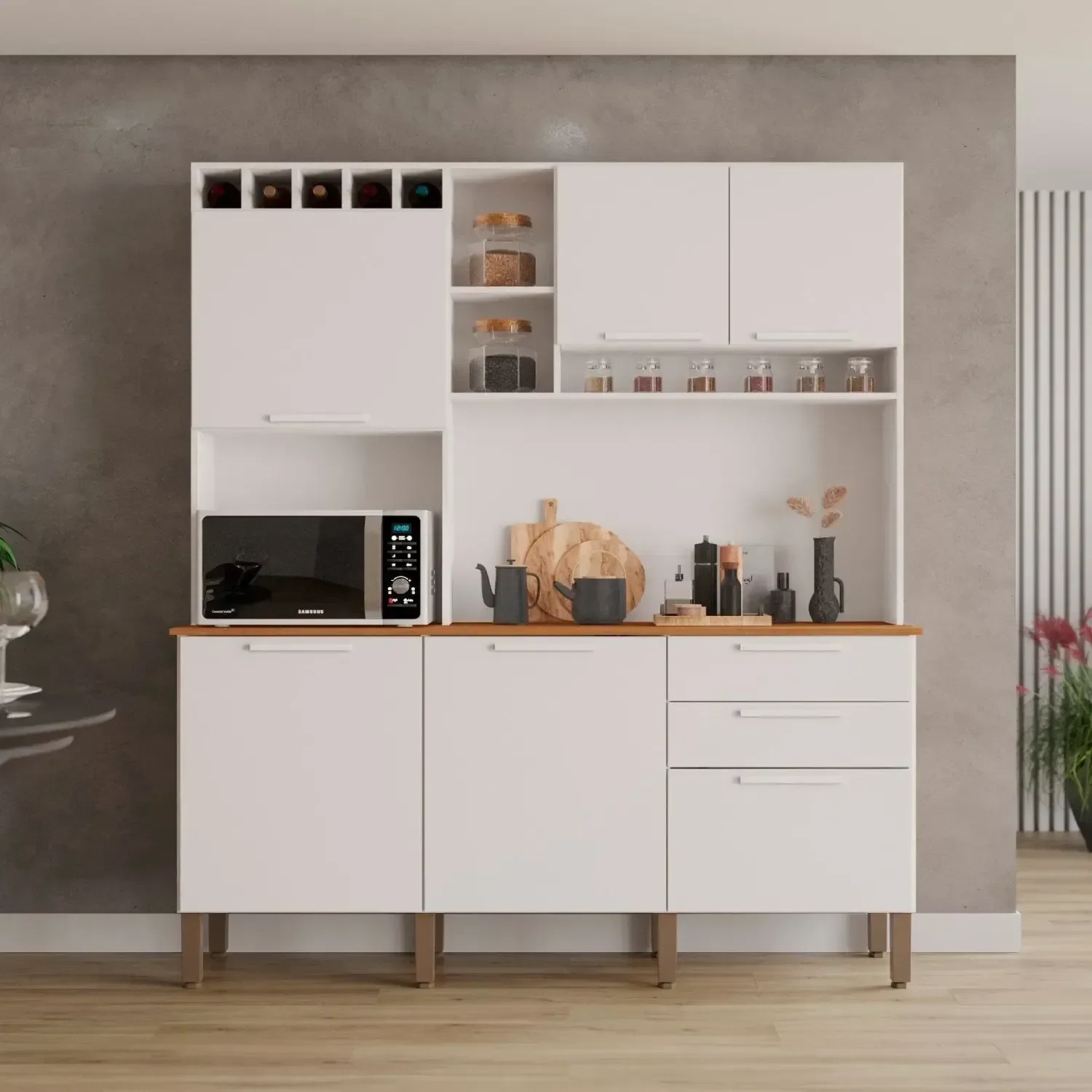 Armário de Cozinha 6 Portas 2 Gavetas New Topázio - Branco