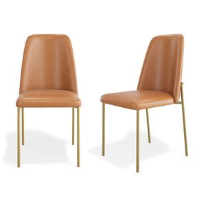 Kit 02 Cadeiras Sala de Jantar Lior Encosto Estofado Base Dourada Couríssimo Whisky - Abmaza