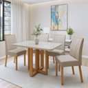 Ver imagem 1 de Conjunto Sala de Jantar 4 Lugares Retangular Tampo Vidro/MDF Mesa Tessera Ecadeiras Pés Madeira Jade
