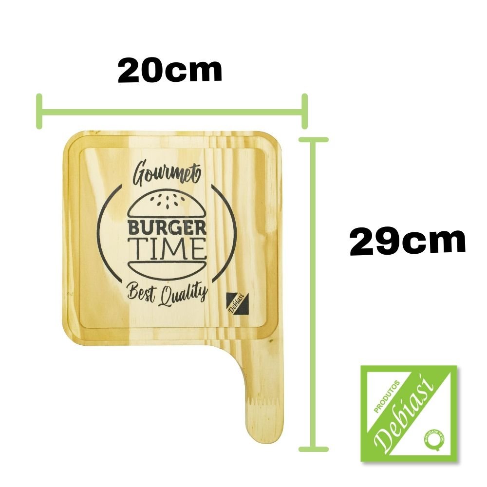 10x Tábua para servir Hamburguer Madeira Pinus Decorativa - 7