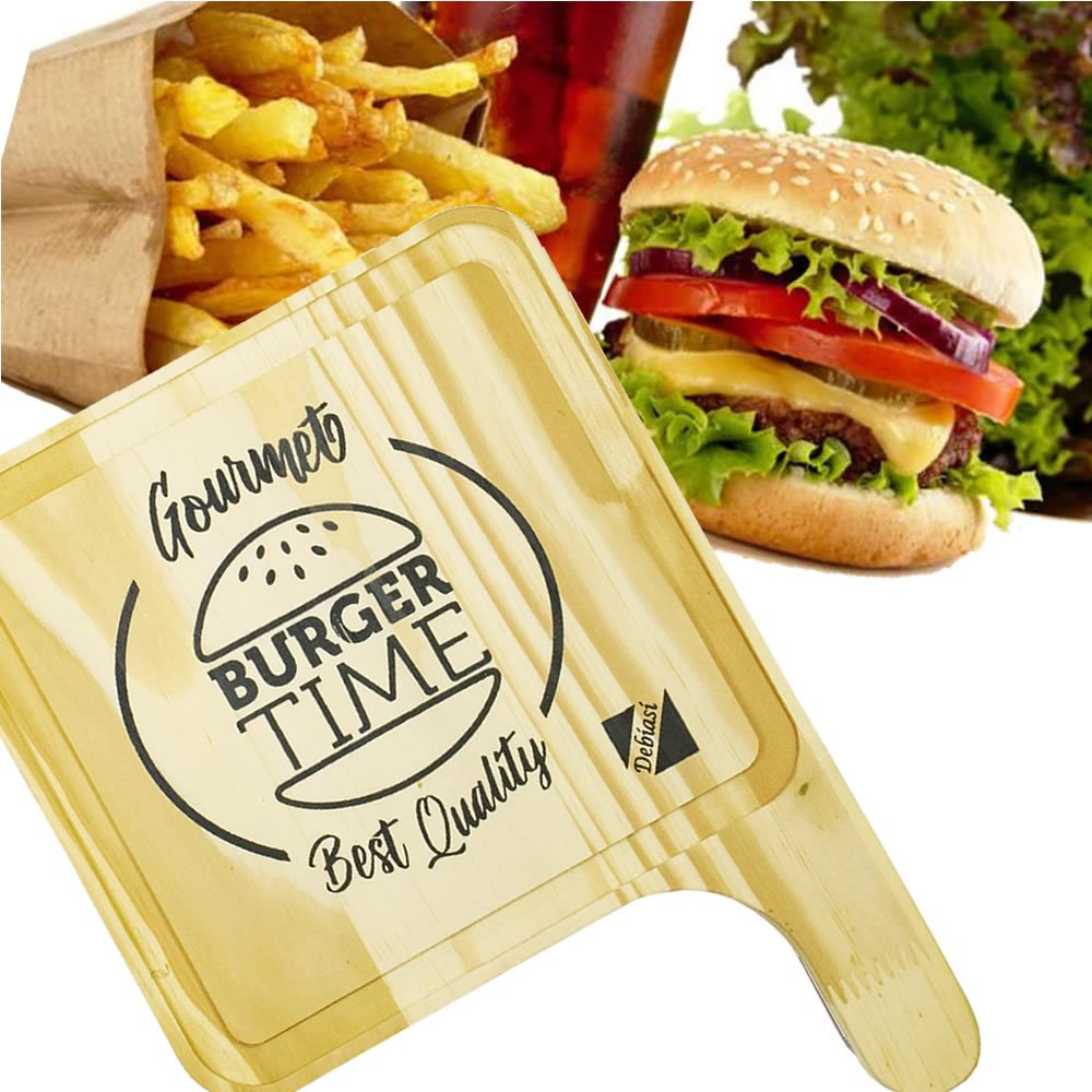 10x Tábua para servir Hamburguer Madeira Pinus Decorativa - 2