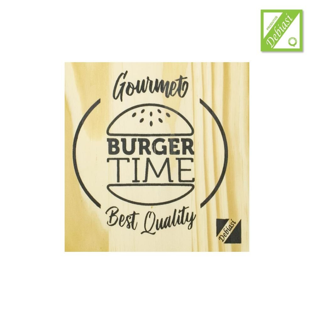 10x Tábua para servir Hamburguer Madeira Pinus Decorativa - 6