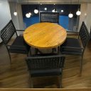Ver imagem 6 de Mesa Redonda 90cm com Tampo em Madeira Ripada e Base de Ferro – Estilo Industrial