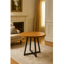 Ver imagem 2 de Mesa Redonda 90cm com Tampo em Madeira Ripada e Base de Ferro – Estilo Industrial