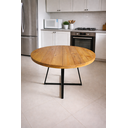 Ver imagem 3 de Mesa Redonda 90cm com Tampo em Madeira Ripada e Base de Ferro – Estilo Industrial