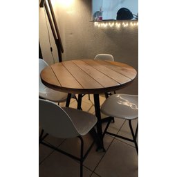 Mesa de Jantar Redonda Madeira Maciça Estilo Industrial 90cm 4 Lugares Linha Luxo Marcenaria - 5