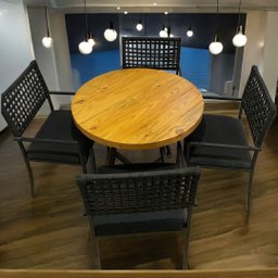 Mesa de Jantar Redonda Madeira Maciça Estilo Industrial 90cm 4 Lugares Linha Luxo Marcenaria - 4