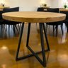 Mesa Redonda 90cm com Tampo em Madeira Ripada e Base de Ferro – Estilo Industrial - 5