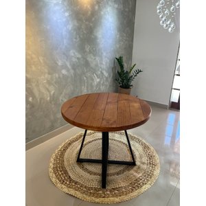 Mesa de Jantar Redonda Madeira Maciça Estilo Industrial 90cm 4 Lugares Linha Luxo Marcenaria