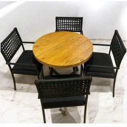 Mesa de Jantar Redonda Madeira Maciça Estilo Industrial 90cm 4 Lugares Linha Luxo Marcenaria - 3