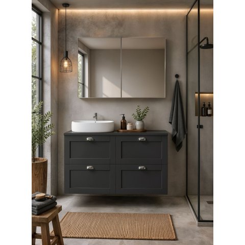 Gabinete para Banheiro com Tampo Cuba e Armário 120cm Retro MDF Grafite Milano - On Móveis