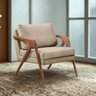 Poltrona Mona Luxo Madeira Maciça Tecido Linho Bege - 1