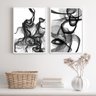 Kit 2 Quadros Abstratos Mulher Preto e branco 45x34cm - com Vidro:madeira Branca - 2