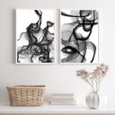 Ver imagem 2 de Kit 2 Quadros Abstratos Mulher Preto e branco 45x34cm - com Vidro:madeira Branca